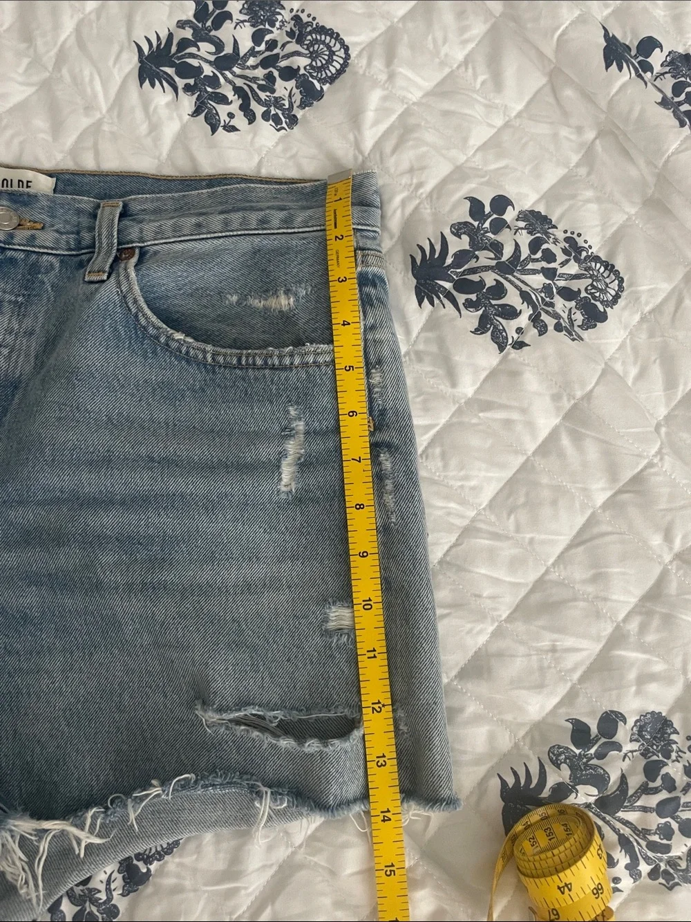 Agolde Parker Long Distressed High-Rise Denim Shorts